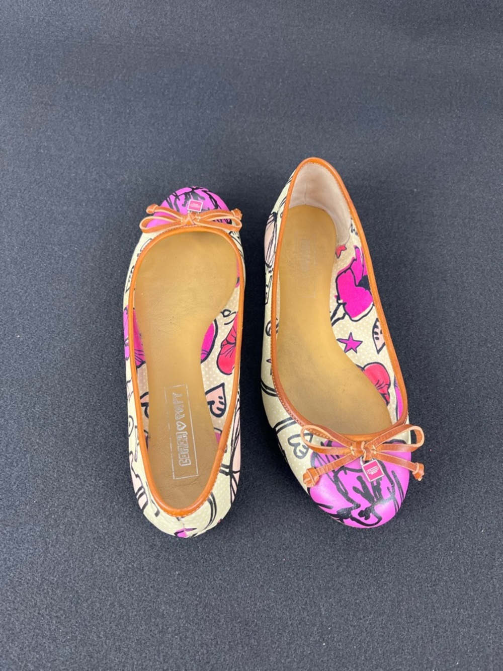 Coach Poppy Darling Graffiti Print Ballet Flats Pink Cream Leather Trim Size 7 - Picture 3 of 15